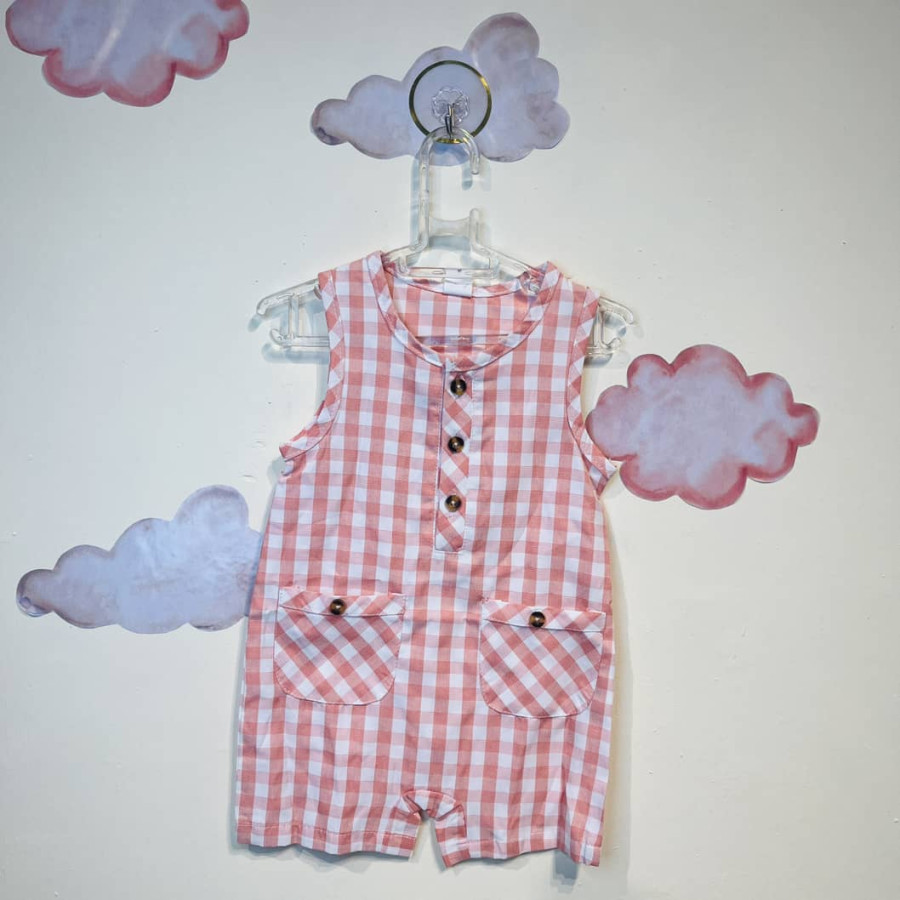 رامپر نوزادی دخترانه طرح چهارخونه