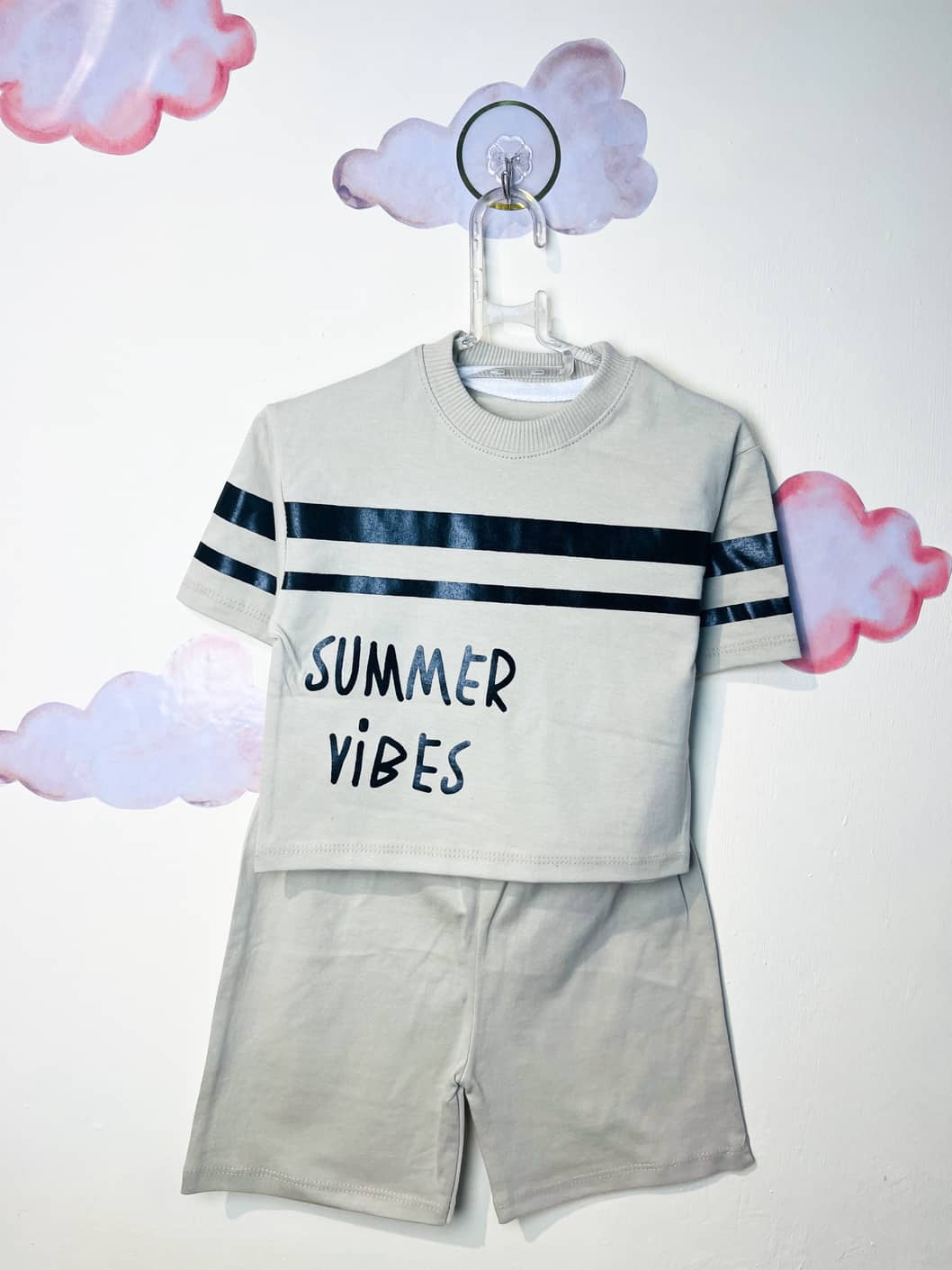 Blouse Pants Set تیشرت و شلوارک نوزادی پسرانه طرح summer vibes
