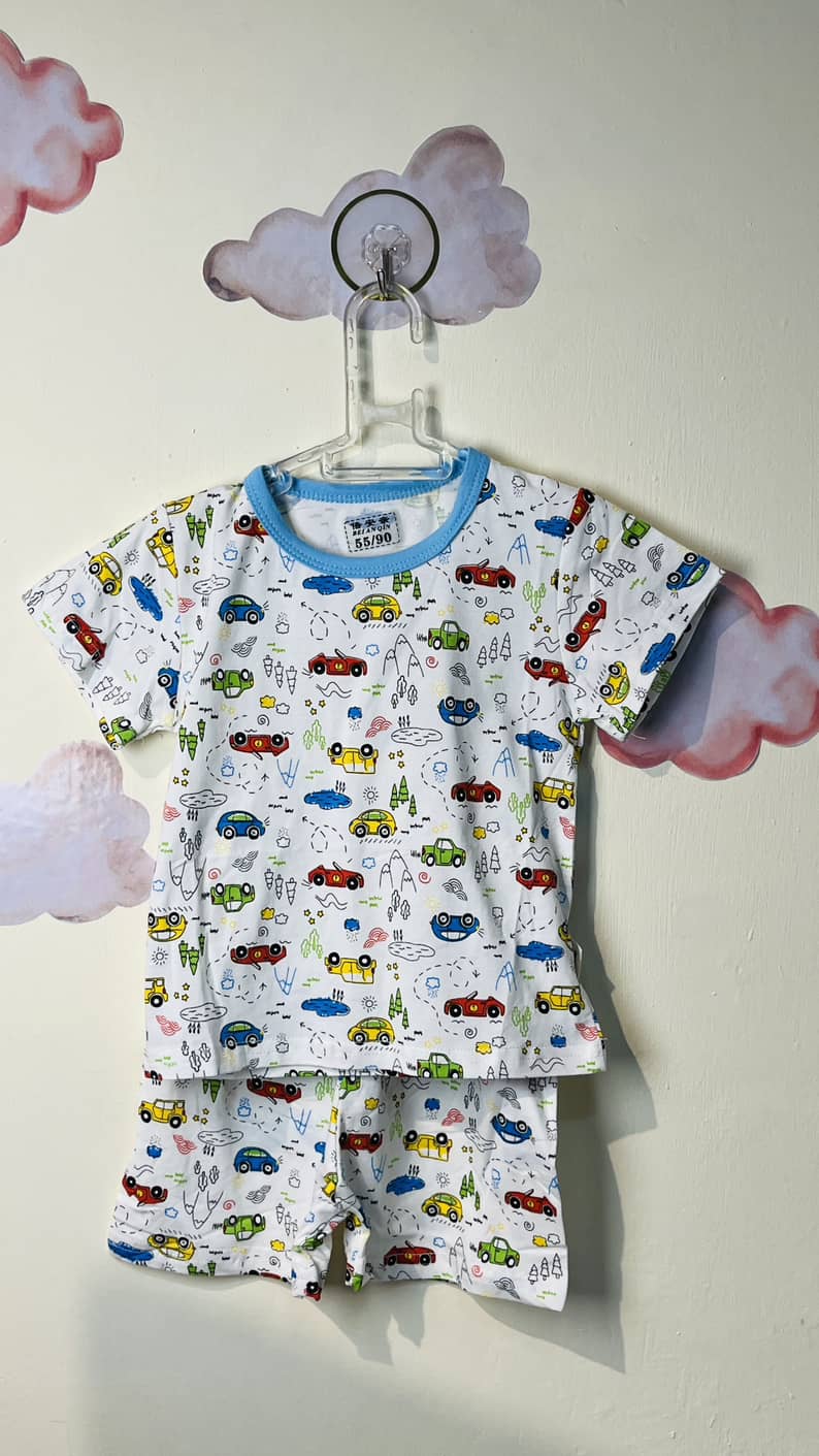 T-shirt shorts Set boys (colored car) تیشرت شلوارک پسرانه طرح ماشین رنگی