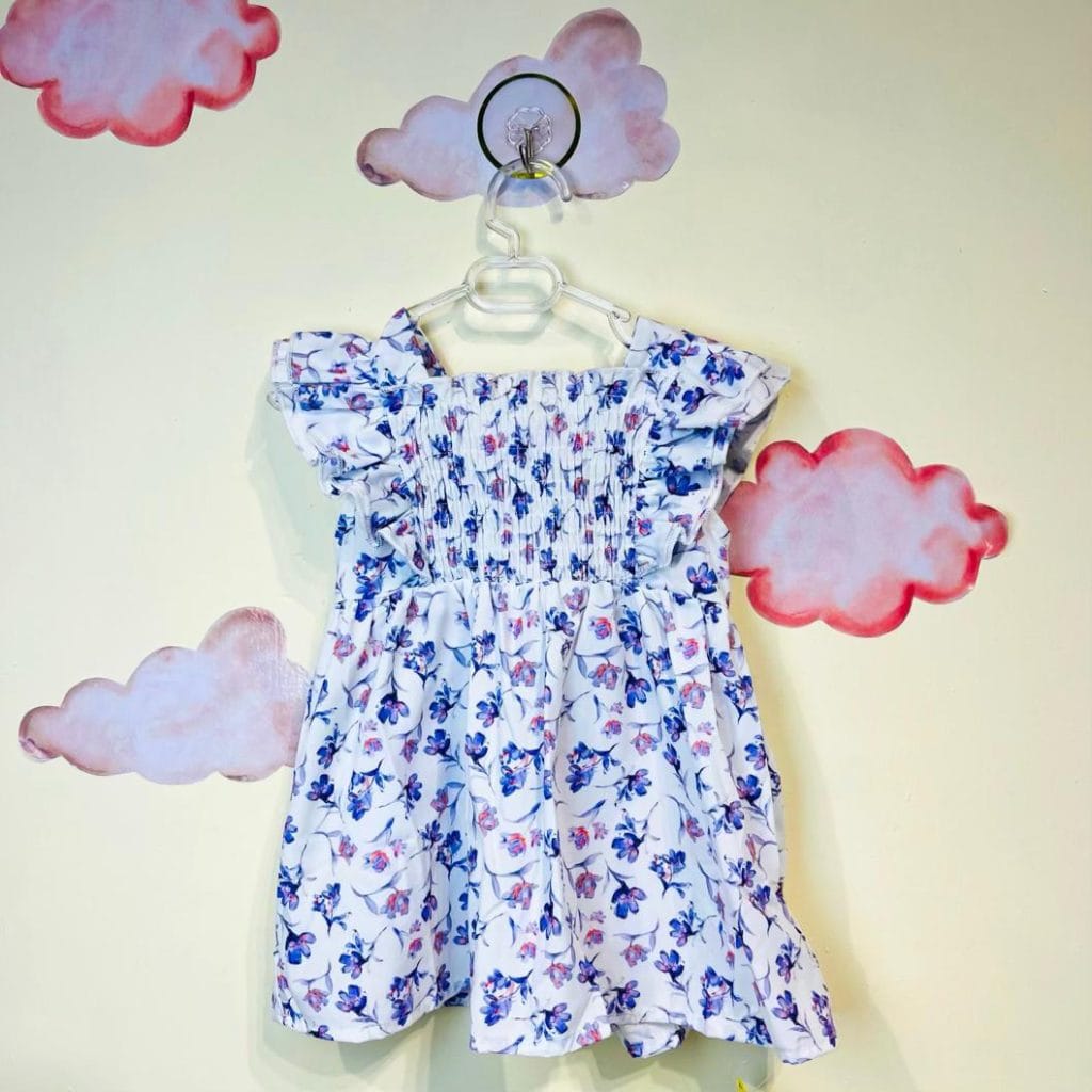 سارافون دخترانه طرح گل بنفش