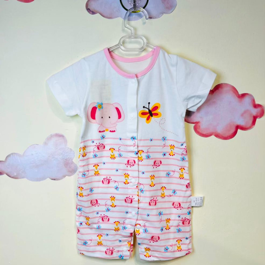 رامپر نوزادی دخترانه طرح فیل(3تا6ماه)