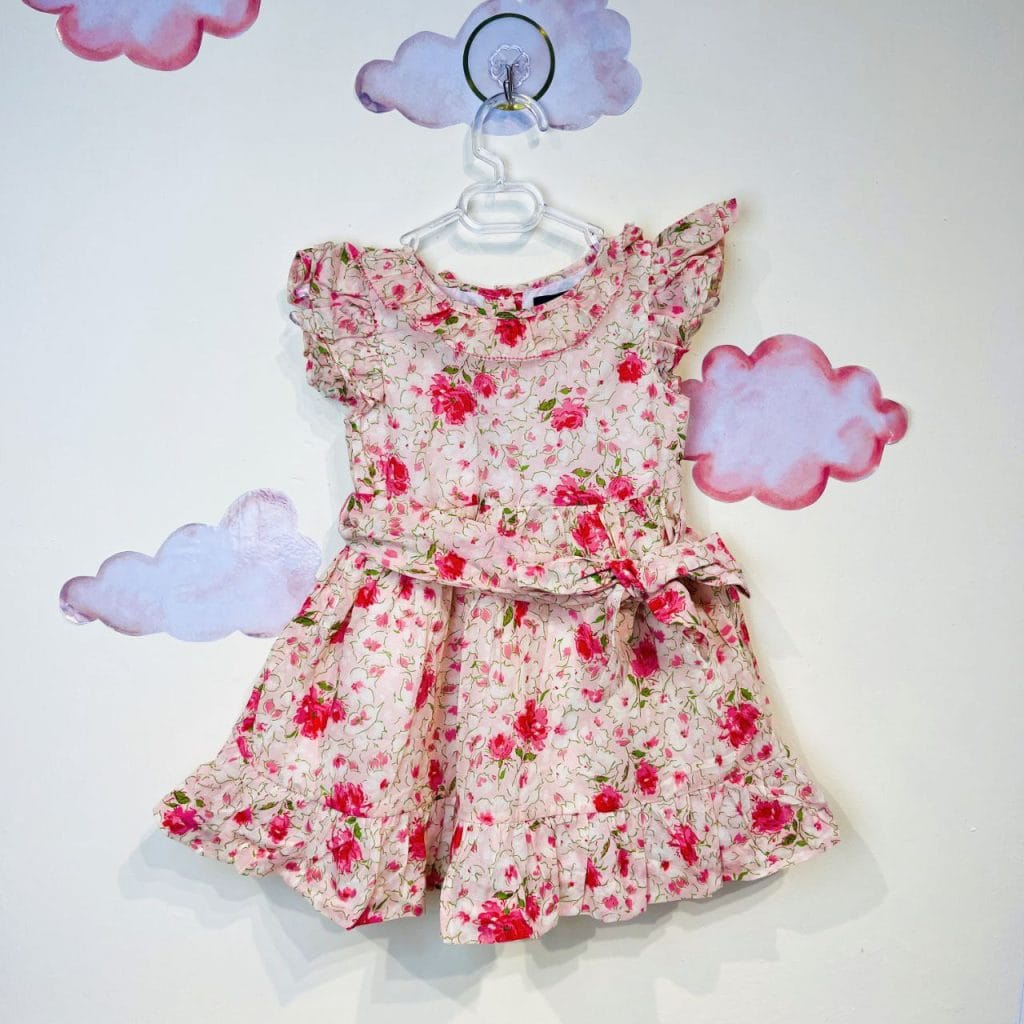 سارافون دخترانه طرح گل صورتی