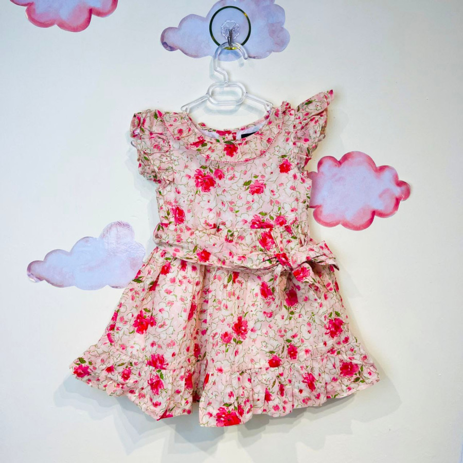 سارافون دخترانه طرح گل صورتی