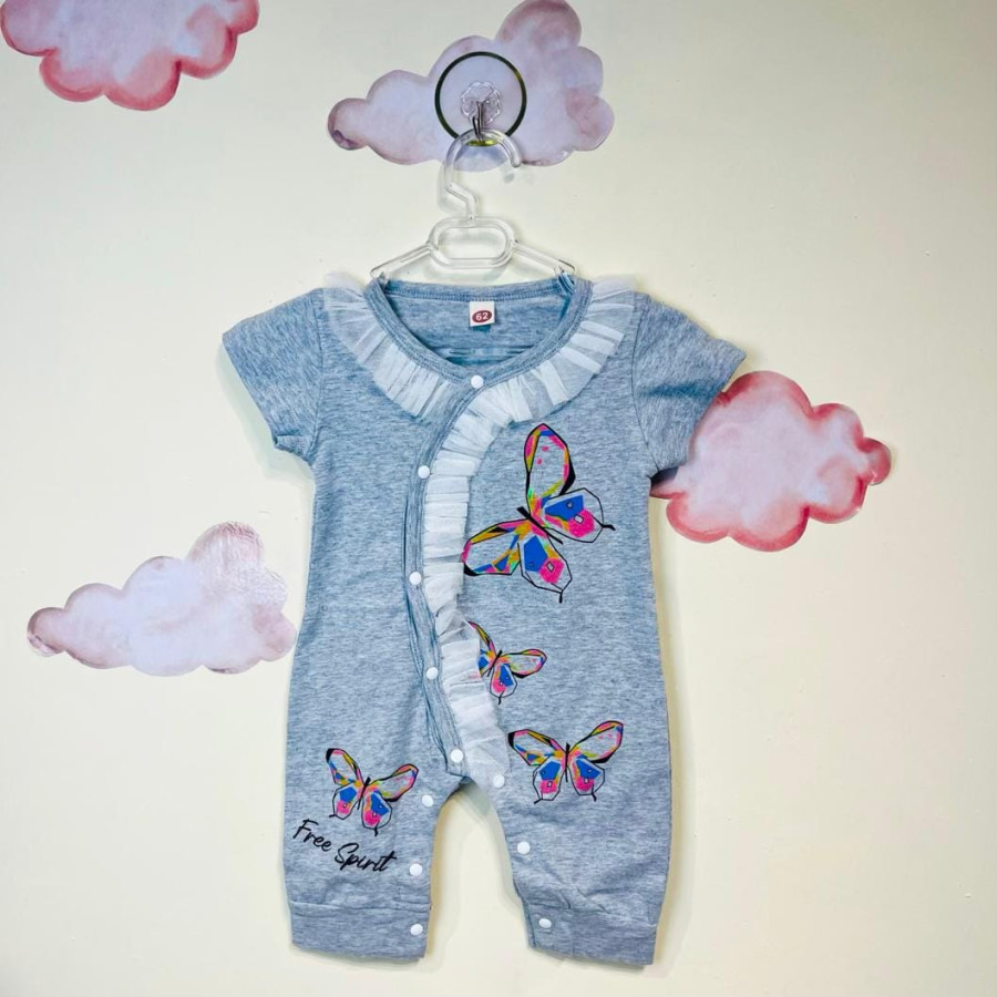 رامپر نوزادی دخترانه طرح پروانه(6تا18ماه)