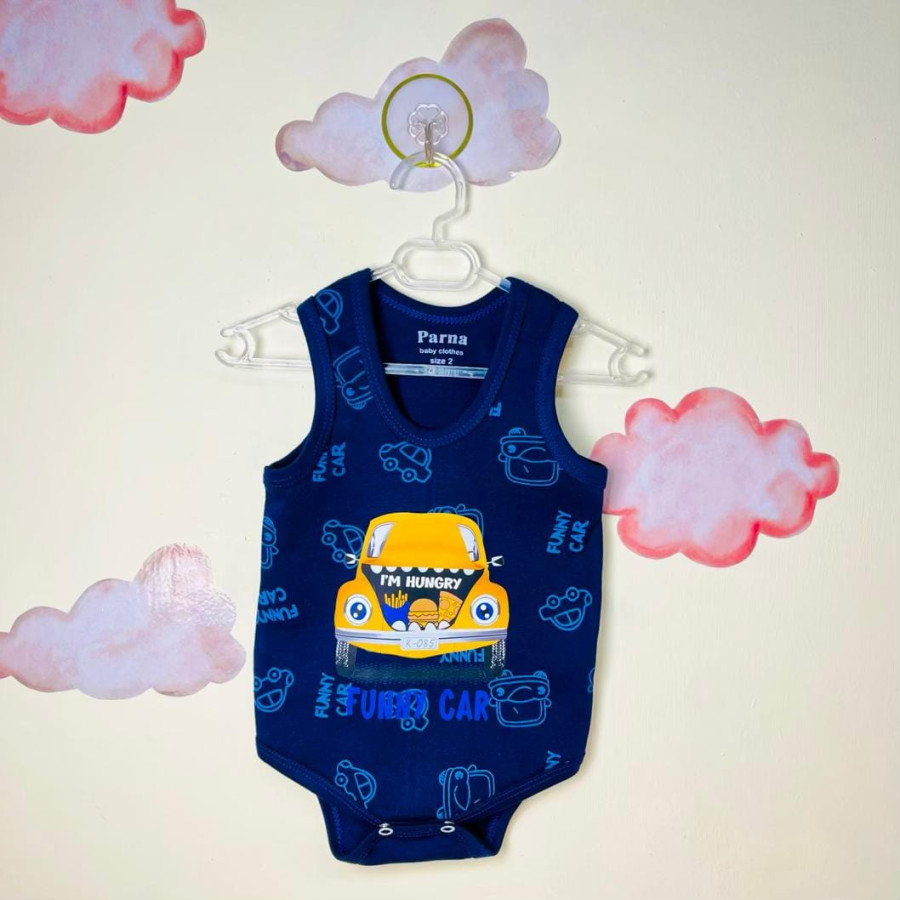 بادی رکابی پسرانه نخ پنبه طرح ماشین (3 تا 6 ماه )