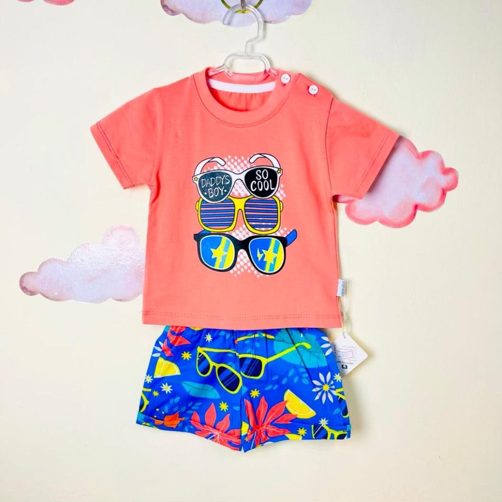 تیشرت شلوارک نوزادی پسرانه طرح عینک(9تا18ماه)