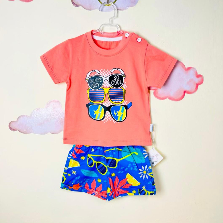 تیشرت شلوارک نوزادی پسرانه طرح عینک(9تا18ماه)