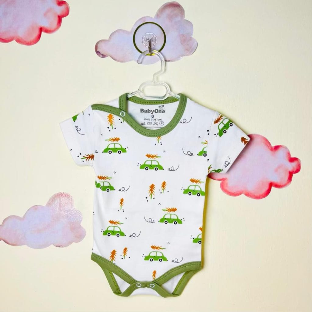 بادی استین کوتاه نوزادی پسرانه طرح ماشین ( 3 تا 18 ماه )
