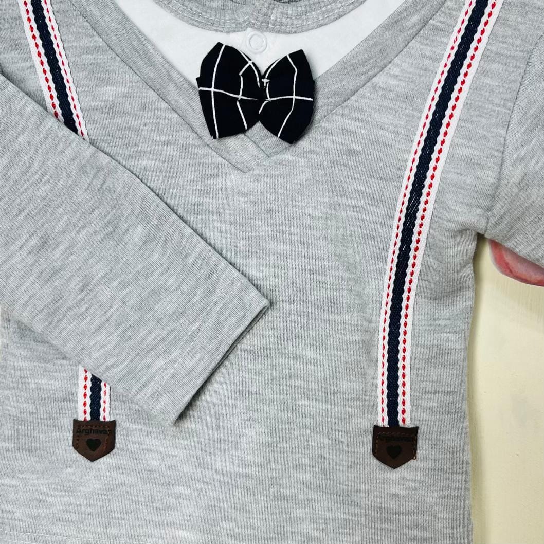Blouse Pants Set Boy ست نوزادی پسرانه طرح چهارخونه طوسی سرمه ای