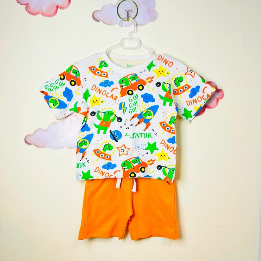 ست پسرانه طرح دایناسور نارنجی رنگ