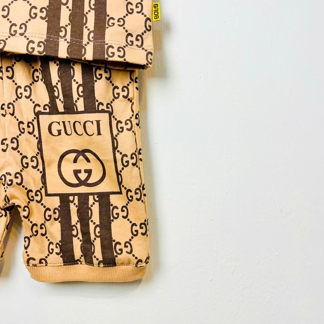 T-shirt shorts Set boys (Gucci) ست پسرانه طرح گوچی کرم رنگ