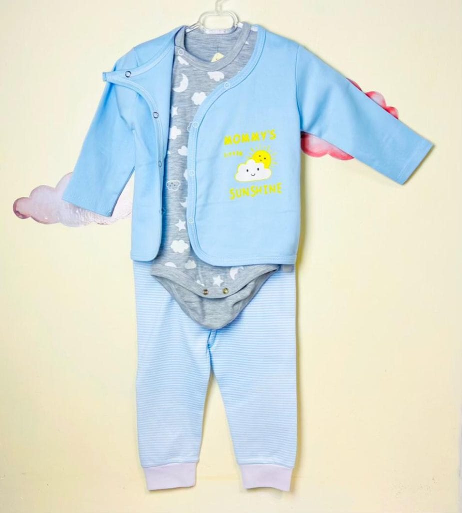 سه تکه نوزادی پسرانه طرح ابر(3تا12ماه)