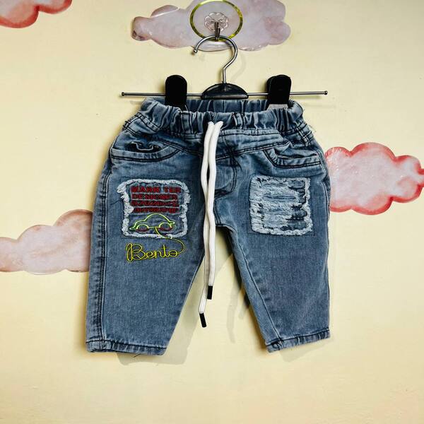 شلوار جین نوزادی پسرانه طرح ماشین(6تا18ماه)